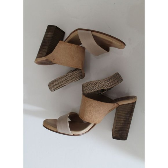 Brunello Cucinelli Tan Pebbled & Braided Leather Block Heeled Sandals Size US 6 - Picture 7 of 13